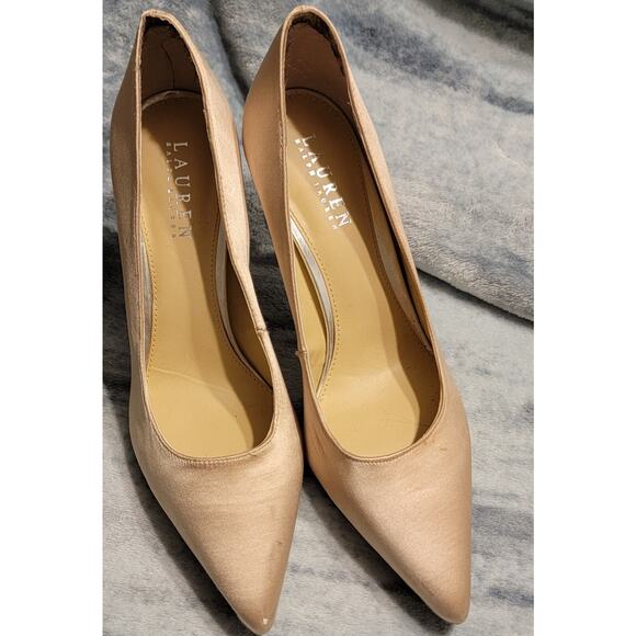 RALPH LAUREN SARINA Women's Pump NUBUCK Polo Nude Size 8.5B - Picture 1 of 14